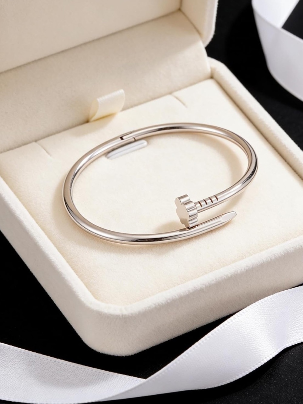 Modern Silver Nail Cuff Bracelet